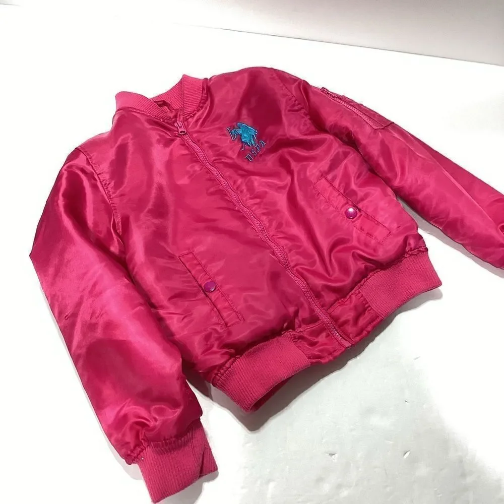 U.S. Polo ASSN Girls Barbie Pink Puffer Bomber Jacket Coat M